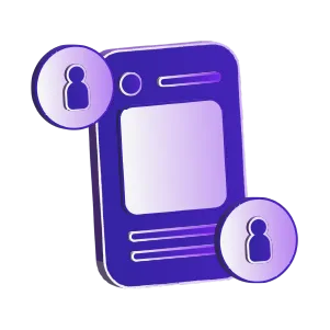 Social media marketing illustration with user profile icons and connections.